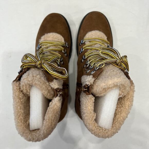New Steve Madden Aniko Chesnut Brown Suede Lace Up Sherpa Boot Women's sz 8 - Picture 2 of 3
